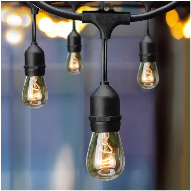 Hampton Bay 12-Light 24 ft. Indoor/Outdoor Plug-In Incandescent Edison Bulb String Light