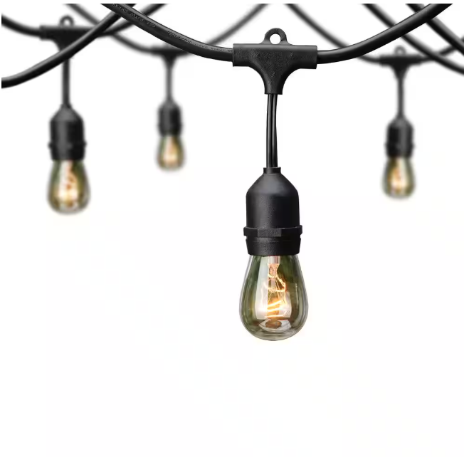 Hampton Bay 12-Light 24 ft. Indoor/Outdoor Plug-In Incandescent Edison Bulb String Light