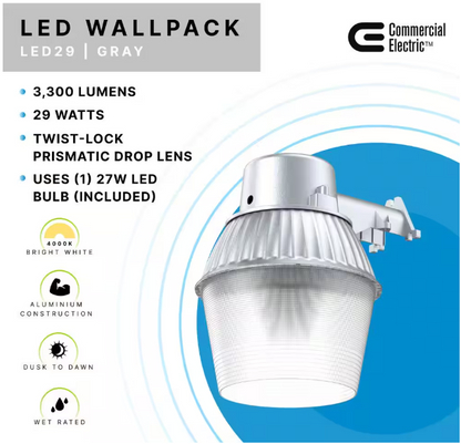 Commercial Electric 29-Watt LED Gray Dusk to Dawn Outdoor Barn Area Light, 4000K, 3300 Lumens