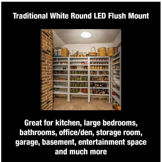 Commercial Electric 20 in. Low Profile LED Flush Mount Round Ceiling Light 2400 Lumens 3000K 4000K 5000K Dimmable Bedroom Lighting