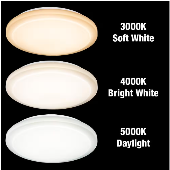 Commercial Electric 16 in. Low Profile LED Flush Mount Round Closet Light Fixture 1700 Lumens 3000K 4000K 5000K Dimmable Hallway Stairwell