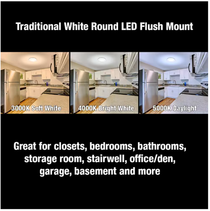 Commercial Electric 16 in. Low Profile LED Flush Mount Round Closet Light Fixture 1700 Lumens 3000K 4000K 5000K Dimmable Hallway Stairwell