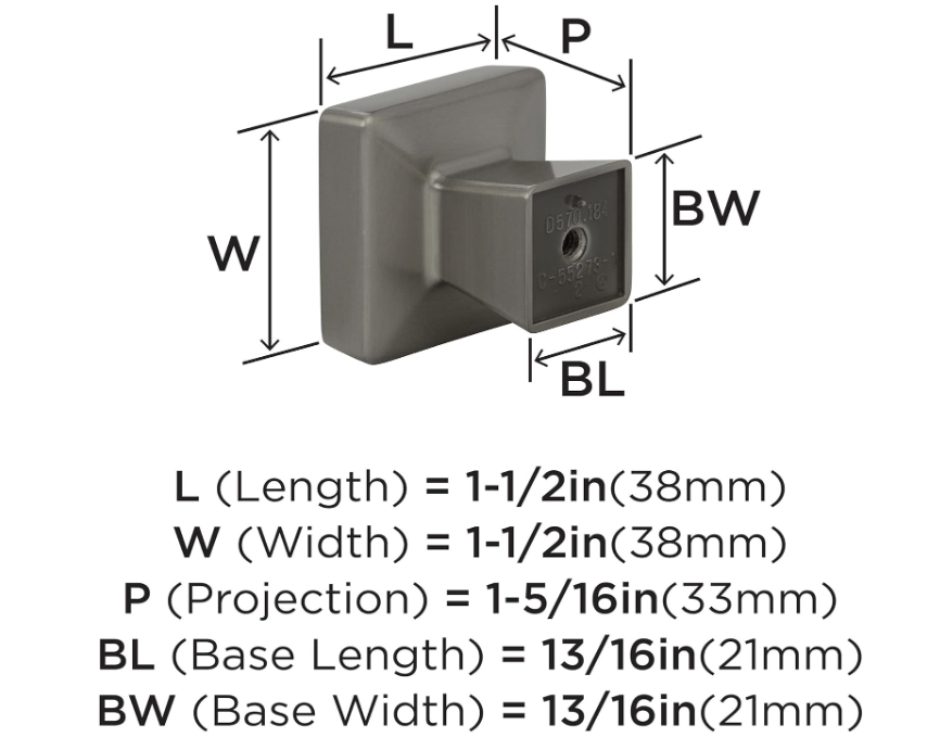 Amerock Blackrock 1-1/2 Inch Square Satin Nickel Cabinet Knob (10 Pack)