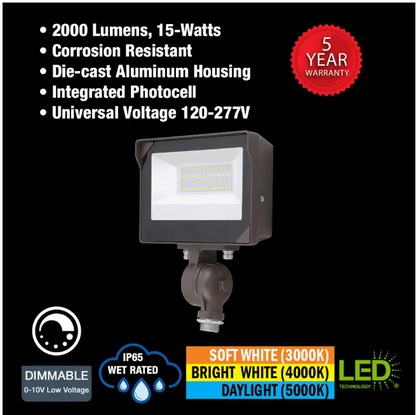 ETI LIGHTING 50-Watt Equivalent Bronze Integrated LED Flood Light 2000 Lumens Adjustable CCT and Photocell
