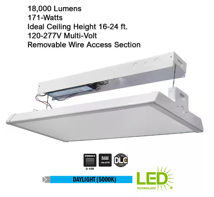 Commercial Electric 2 ft. 18000 Lumens 171-Watts Integrated LED High Bay Light 120-277V 5000K Daylight Dimmable Garage Light