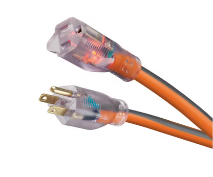 RIDGID 100 ft. 12/3 Heavy Duty Indoor/Outdoor Extension Cord with Lighted End, Orange/Grey
