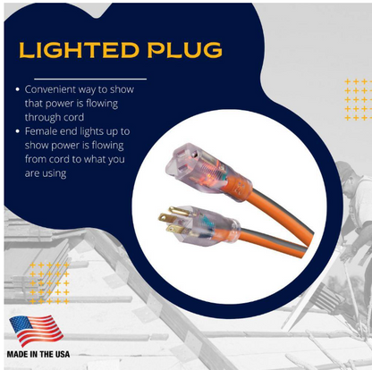 RIDGID 100 ft. 12/3 Heavy Duty Indoor/Outdoor Extension Cord with Lighted End, Orange/Grey