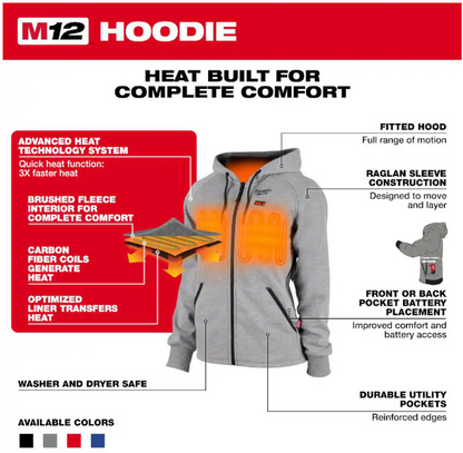 Milwaukee Women's Large M12 12-Volt Lithium-Ion Cordless Gray Heated Jacket Hoodie Kit with (1) 2.0 Ah Battery and Charger