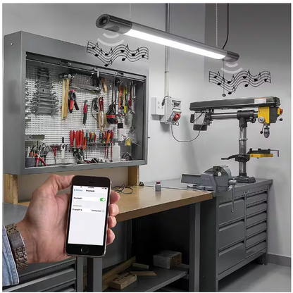 Commercial Electric 42 in. Workbench Garage Integrated LED Shop Light Bluetooth Speakers 3600 Lumens Black Brushed Nickel