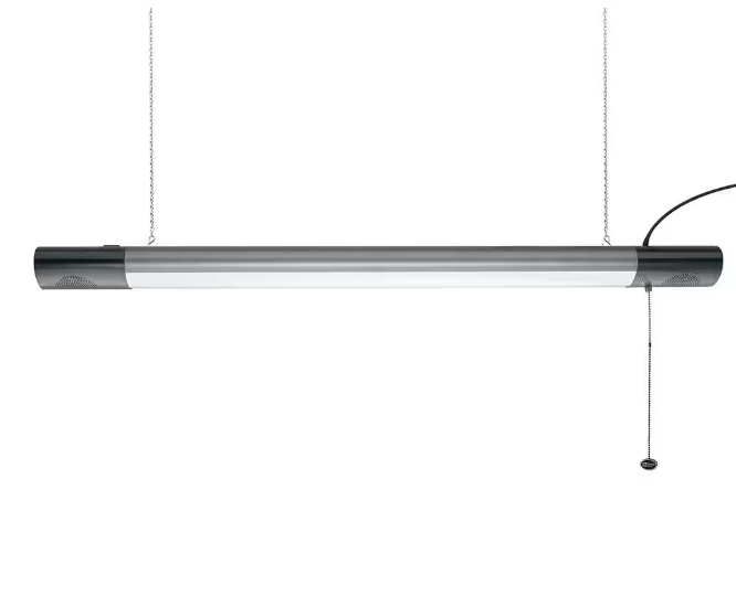Commercial Electric 42 in. Workbench Garage Integrated LED Shop Light Bluetooth Speakers 3600 Lumens Black Brushed Nickel