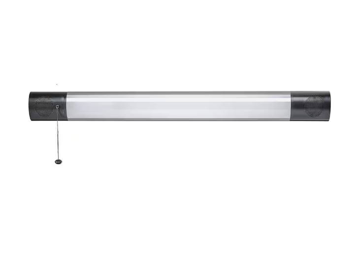 Commercial Electric 42 in. Workbench Garage Integrated LED Shop Light Bluetooth Speakers 3600 Lumens Black Brushed Nickel