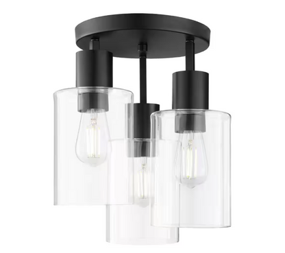 Hampton Bay Sutton Place 14 in. 3-Light Matte Black Flush Mount, Farmhouse Ceiling Light