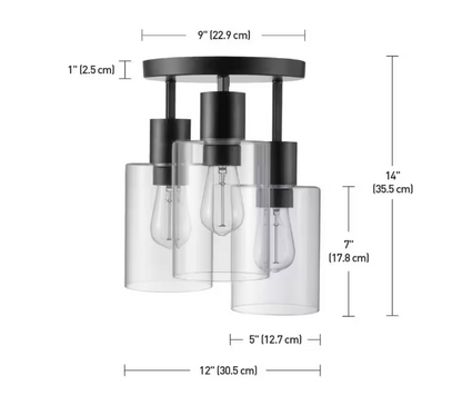 Hampton Bay Sutton Place 14 in. 3-Light Matte Black Flush Mount, Farmhouse Ceiling Light