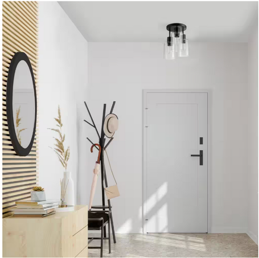 Hampton Bay Sutton Place 14 in. 3-Light Matte Black Flush Mount, Farmhouse Ceiling Light