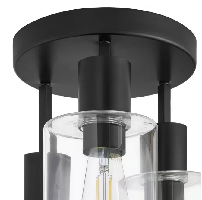 Hampton Bay Sutton Place 14 in. 3-Light Matte Black Flush Mount, Farmhouse Ceiling Light