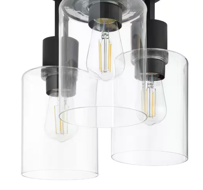 Hampton Bay Sutton Place 14 in. 3-Light Matte Black Flush Mount, Farmhouse Ceiling Light