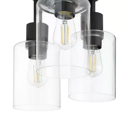 Hampton Bay Sutton Place 14 in. 3-Light Matte Black Flush Mount, Farmhouse Ceiling Light