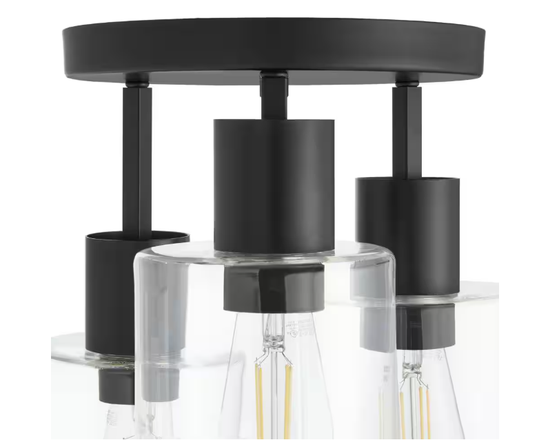Hampton Bay Sutton Place 14 in. 3-Light Matte Black Flush Mount, Farmhouse Ceiling Light