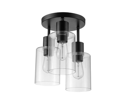 Hampton Bay Sutton Place 14 in. 3-Light Matte Black Flush Mount, Farmhouse Ceiling Light