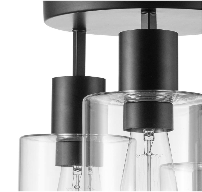Hampton Bay Sutton Place 14 in. 3-Light Matte Black Flush Mount, Farmhouse Ceiling Light