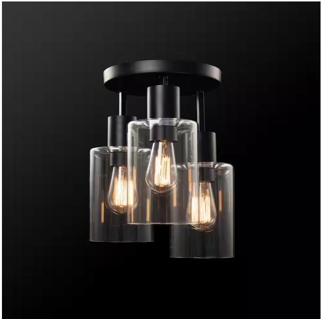 Hampton Bay Sutton Place 14 in. 3-Light Matte Black Flush Mount, Farmhouse Ceiling Light