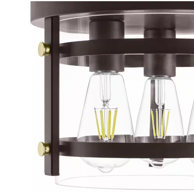 Hampton Bay Huxley 11.9 in. 3-Light Dark Bronze Flush Mount Ceiling Light with Clear Glass Shade