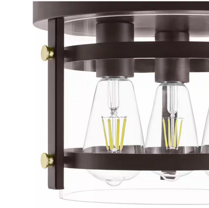 Hampton Bay Huxley 11.9 in. 3-Light Dark Bronze Flush Mount Ceiling Light with Clear Glass Shade
