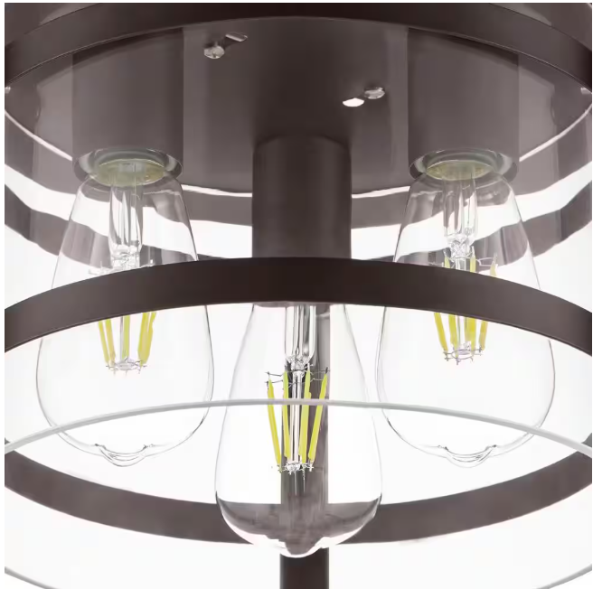 Hampton Bay Huxley 11.9 in. 3-Light Dark Bronze Flush Mount Ceiling Light with Clear Glass Shade