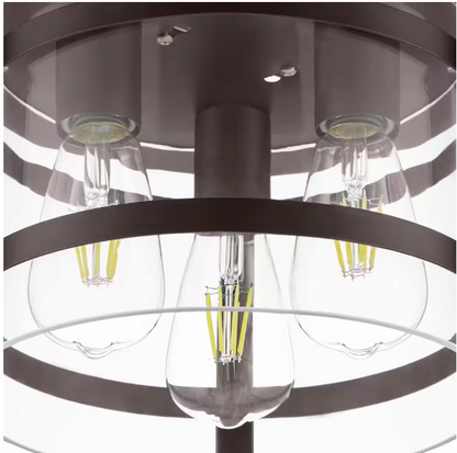 Hampton Bay Huxley 11.9 in. 3-Light Dark Bronze Flush Mount Ceiling Light with Clear Glass Shade