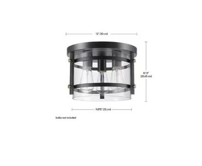 Hampton Bay Huxley 11.9 in. 3-Light Dark Bronze Flush Mount Ceiling Light with Clear Glass Shade