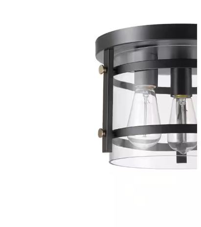 Hampton Bay Huxley 11.9 in. 3-Light Dark Bronze Flush Mount Ceiling Light with Clear Glass Shade