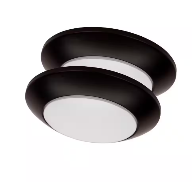 Commercial Electric 7 in. Matte Black Slim LED Flush Mount 854 Lumens Soft White 3000K Indoor Bedroom Closet Kitchen Lighting (2-Pack)