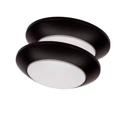 Commercial Electric 7 in. Matte Black Slim LED Flush Mount 854 Lumens Soft White 3000K Indoor Bedroom Closet Kitchen Lighting (2-Pack)