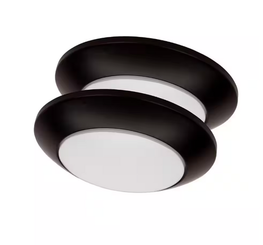 Commercial Electric 7 in. Matte Black Slim LED Flush Mount 854 Lumens Soft White 3000K Indoor Bedroom Closet Kitchen Lighting (2-Pack)