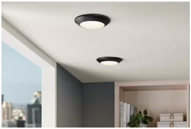 Commercial Electric 7 in. Matte Black Slim LED Flush Mount 854 Lumens Soft White 3000K Indoor Bedroom Closet Kitchen Lighting (2-Pack)