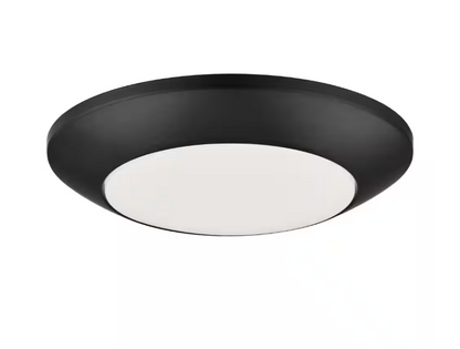 Commercial Electric 7 in. Matte Black Slim LED Flush Mount 854 Lumens Soft White 3000K Indoor Bedroom Closet Kitchen Lighting (2-Pack)