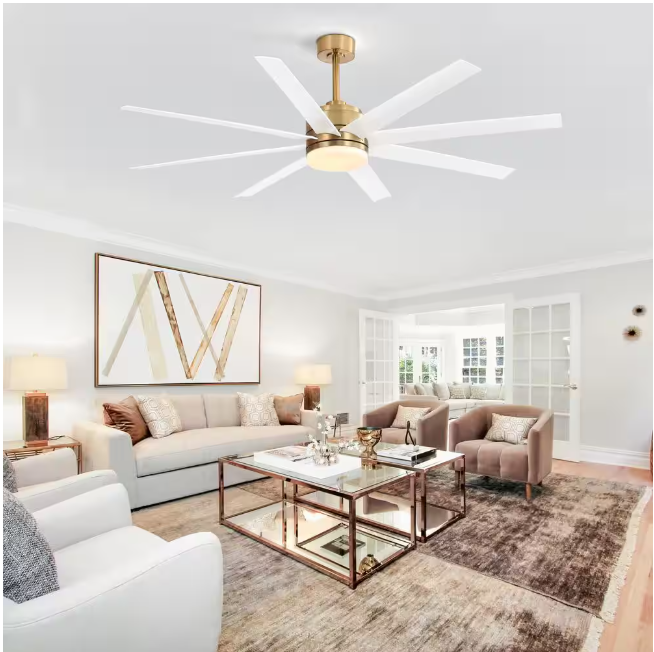 Breezary Annette 65 in. Integrated LED Indoor Gold White-Blade Ceiling Fans with Light and Remote Control