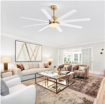 Breezary Annette 65 in. Integrated LED Indoor Gold White-Blade Ceiling Fans with Light and Remote Control