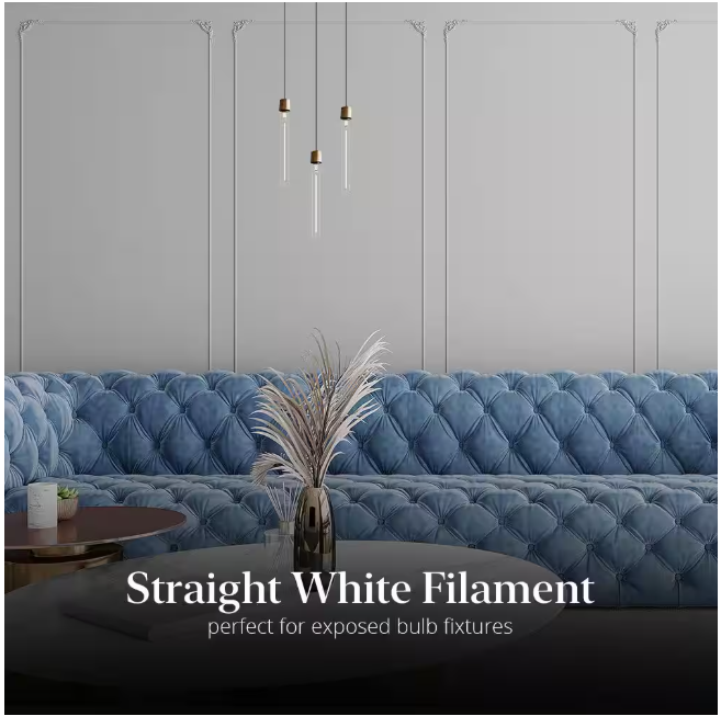 Feit Electric 60-Watt Equivalent T10XL Straight White Thin Filament Clear E26 Vintage Edison LED Light Bulb, Soft White 2700K (4-Pack)