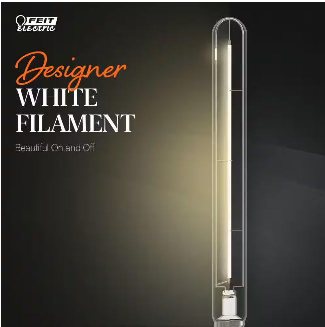 Feit Electric 60-Watt Equivalent T10XL Straight White Thin Filament Clear E26 Vintage Edison LED Light Bulb, Soft White 2700K (4-Pack)