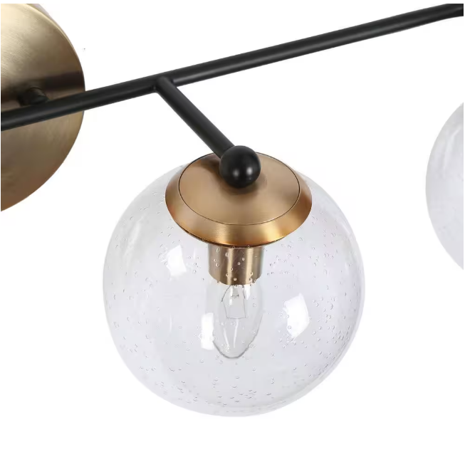 Zevni Modern DIY Vanity Light, 30 in. 4-Light Brass Gold Bathroom Vanity Light, Transitional Globe Seeded Glass Bath Light