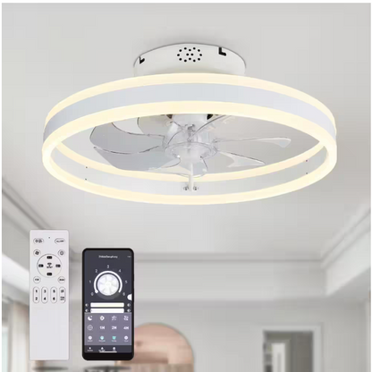 Oaks Aura 20 in. Integrated LED Indoor White Low Profile Ceiling Fan with Lights, Flush Mount Smart App Remote Control Ceiling Fan