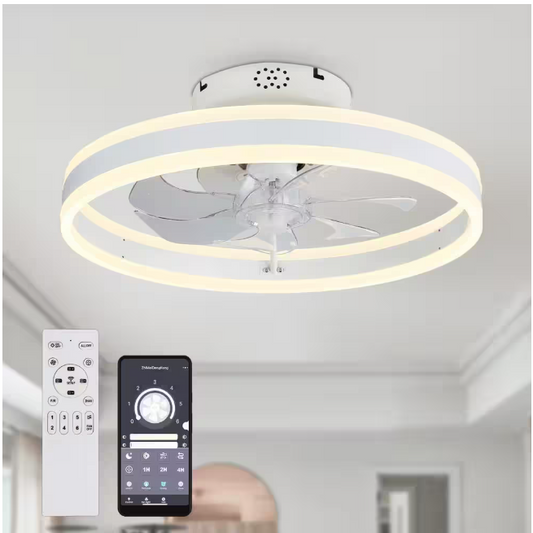 Oaks Aura 20 in. Integrated LED Indoor White Low Profile Ceiling Fan with Lights, Flush Mount Smart App Remote Control Ceiling Fan