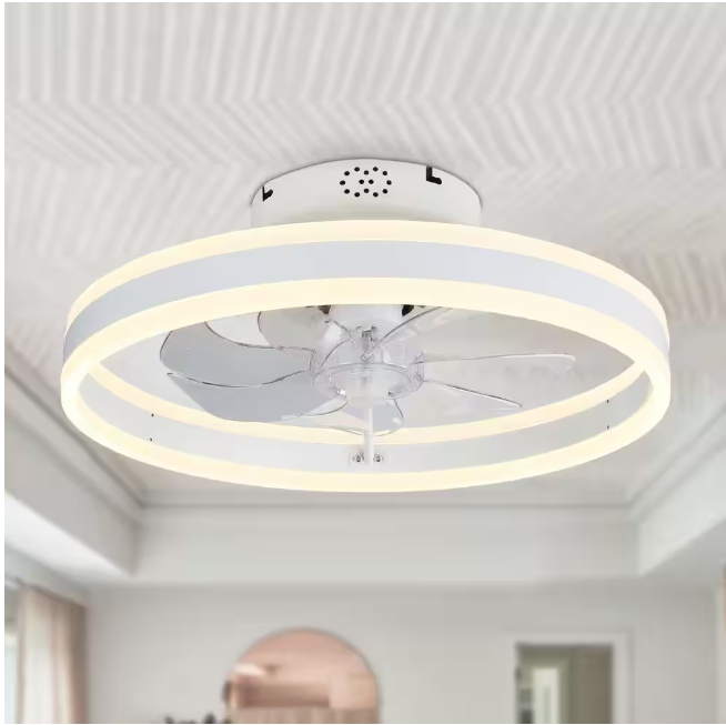 Oaks Aura 20 in. Integrated LED Indoor White Low Profile Ceiling Fan with Lights, Flush Mount Smart App Remote Control Ceiling Fan