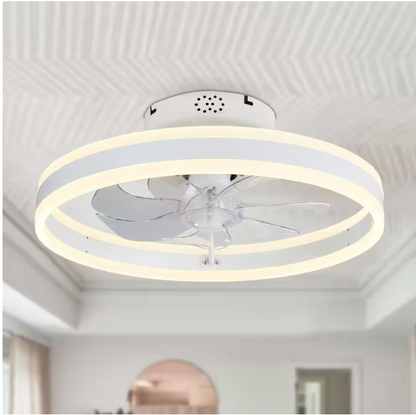 Oaks Aura 20 in. Integrated LED Indoor White Low Profile Ceiling Fan with Lights, Flush Mount Smart App Remote Control Ceiling Fan