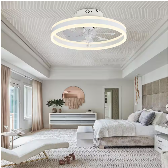 Oaks Aura 20 in. Integrated LED Indoor White Low Profile Ceiling Fan with Lights, Flush Mount Smart App Remote Control Ceiling Fan