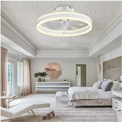 Oaks Aura 20 in. Integrated LED Indoor White Low Profile Ceiling Fan with Lights, Flush Mount Smart App Remote Control Ceiling Fan