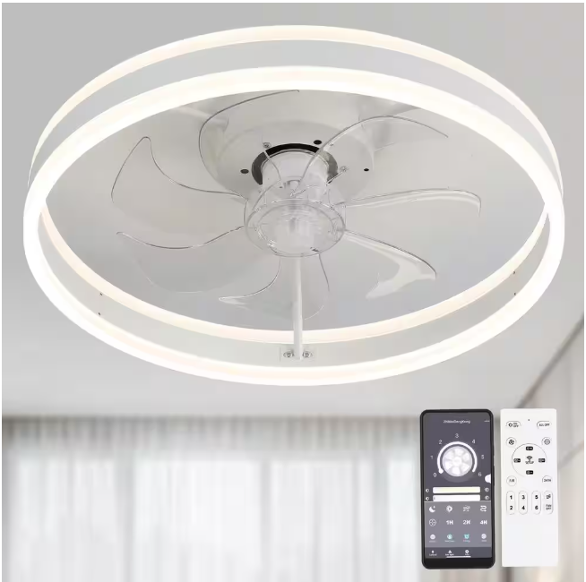 Oaks Aura 20 in. Integrated LED Indoor White Low Profile Ceiling Fan with Lights, Flush Mount Smart App Remote Control Ceiling Fan