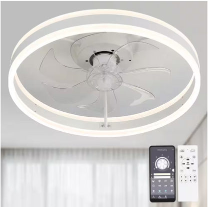 Oaks Aura 20 in. Integrated LED Indoor White Low Profile Ceiling Fan with Lights, Flush Mount Smart App Remote Control Ceiling Fan