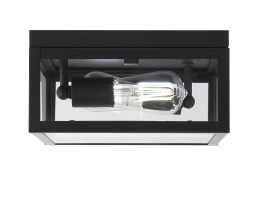 Hampton Bay Hurley Modern 2 -Light Matte Black Outdoor Flush Mount Ceiling Light